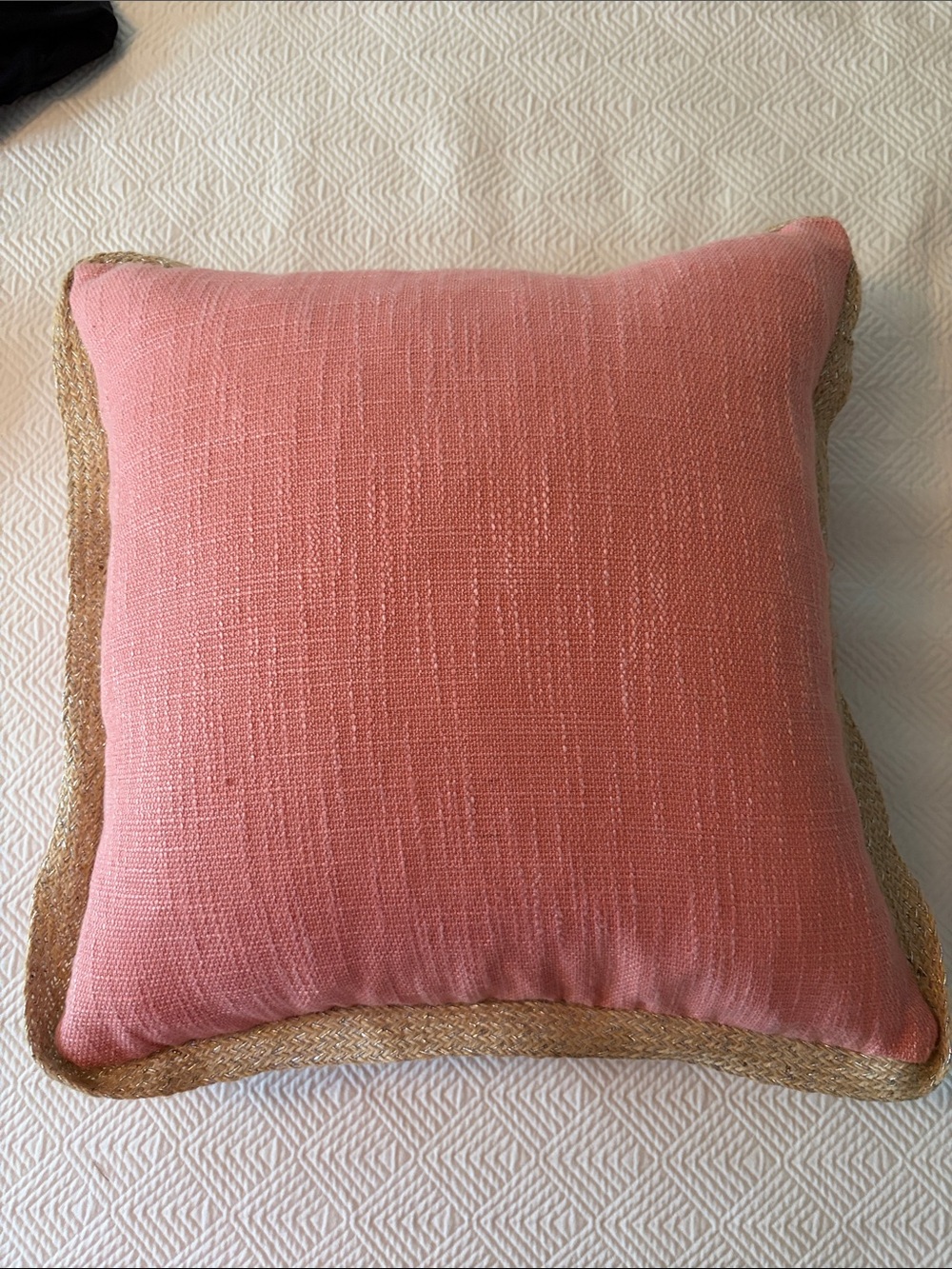 Decorative Coral Pink Throw Pillow with Natural Trim